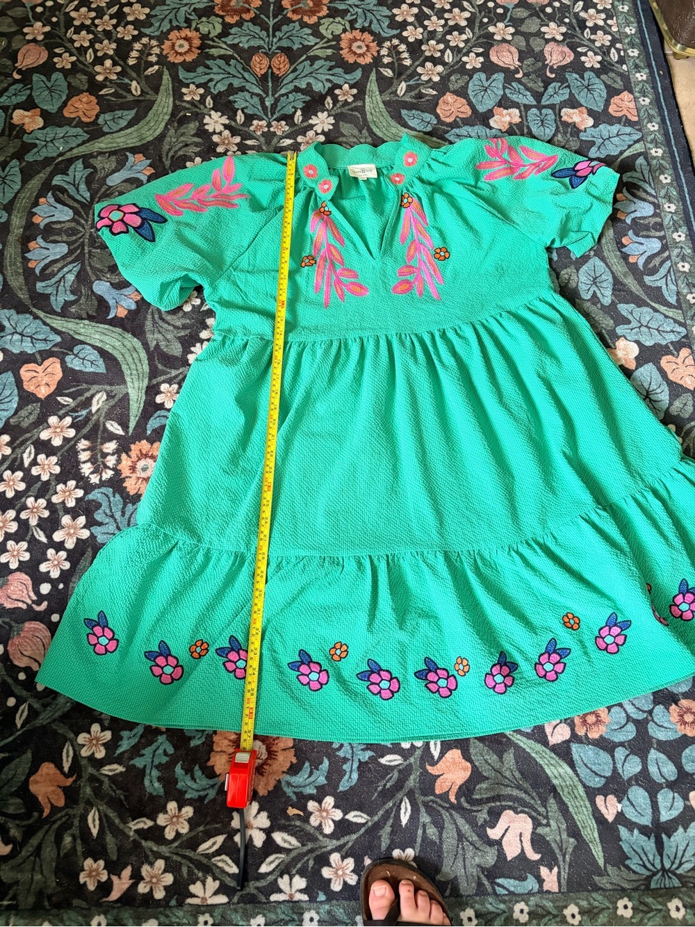 Umgee Green Midi Dress with Pink Floral Embroidery - Picture 12 of 13